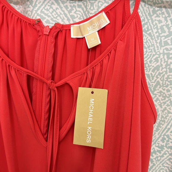 NWT Women’s Michael Kors Medium Cold Shoulder Coral Summer Dress - Picture 6 of 8